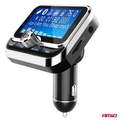 Bil FM-transmitter med fjernbetjening 2×USB-A 12V 24V AMIO-04657