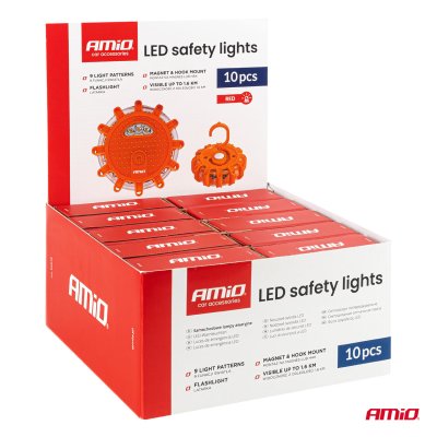 LED sikkerhedslys 12SMD+3SMD 10 stk. rød AMIO-04672