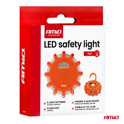 LED sikkerhedslampe 12SMD+3SMD 650mAh (BAT) rød AMIO-04673
