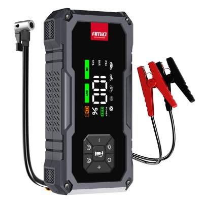 Bærbar 4i1 Starthjælp/LED/Kompressor/Powerbank 12V 7,2Ah 600A PRO AMIO-04674