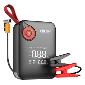 Bærbar mini 4i1 starthjælp/LED/luftkompressor/ powerbank 12V 7,2Ah 600A PRO AMIO-04675