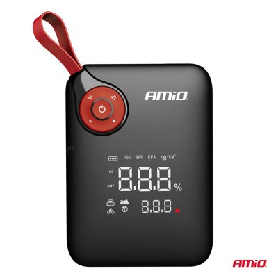Bærbar mini 4i1 starthjælp/LED/luftkompressor/ powerbank 12V 7,2Ah 600A PRO AMIO-04675