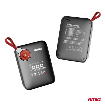 Bærbar mini 4i1 starthjælp/LED/luftkompressor/ powerbank 12V 7,2Ah 600A PRO AMIO-04675