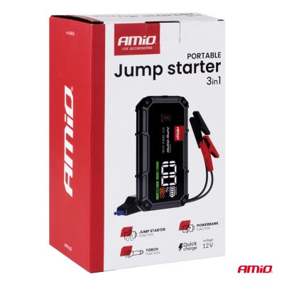 Bærbar 3i1 Starthjælp/LED/Powerbank 12V 12Ah 1000A PRO AMIO-04676
