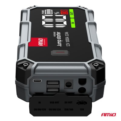 Bærbar 3i1 Starthjælp/LED/Powerbank 12V 12Ah 1000A PRO AMIO-04676