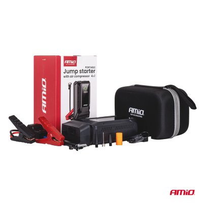 Bærbar 4i1 Start Booster/LED/Luftkompressor/Powerbank 12V 12Ah 1600A AMIO-04677