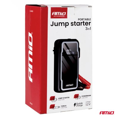 Bærbar 3i1 Starthjælp/LED/Powerbank 12V 12Ah 1600A AMIO-04678