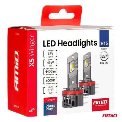 LED Hovedlygter X5-serie WINGER H15 49W 6000K CANBUS AMIO-04685