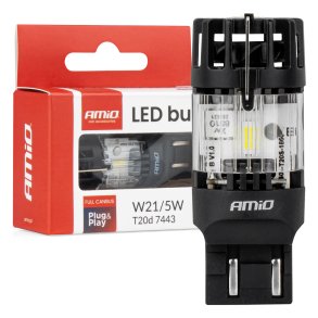 LED pære LumiTec T20D 7443 W21/5W 12V FULL CANBUS hvid 1 stk AMIO-04687