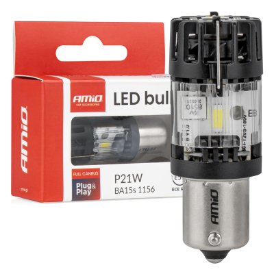 LED pære LumiTec BA15S P21W 12V FULL CANBUS hvid 1 stk AMIO-04688