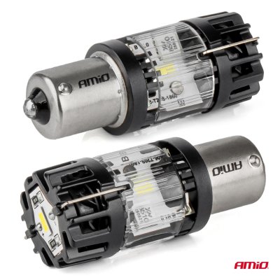 LED pære LumiTec BA15S P21W 12V FULL CANBUS hvid 1 stk AMIO-04688