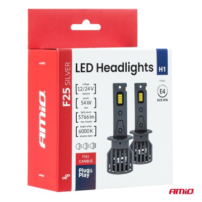 LED-forlygter Serie F25 SILVER FULL CANBUS H1 54W 12V 24V AMIO-04701