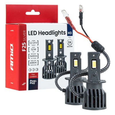 LED Forlygter Serie F25 SILVER FULL CANBUS H3 52W 12V 24V AMIO-04702