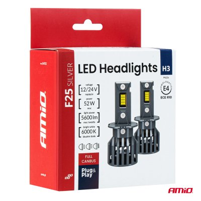 LED Forlygter Serie F25 SILVER FULL CANBUS H3 52W 12V 24V AMIO-04702