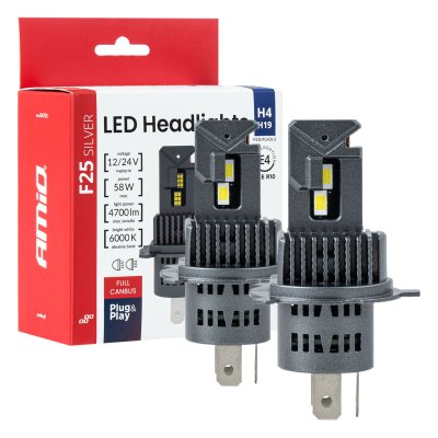 LED Forlygter Serie F25 SILVER FULL CANBUS H4/H19 54/58W 12V 24V AMIO-04703