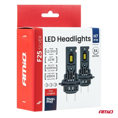 LED Forlygter Serie F25 SILVER FULL CANBUS H7/H18 62W 12V 24V AMIO-04704
