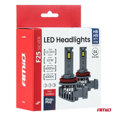 LED Forlygter Serie F25 SILVER FULL CANBUS H8/H9/H11/H16 62W 12V 24V AMIO-04705