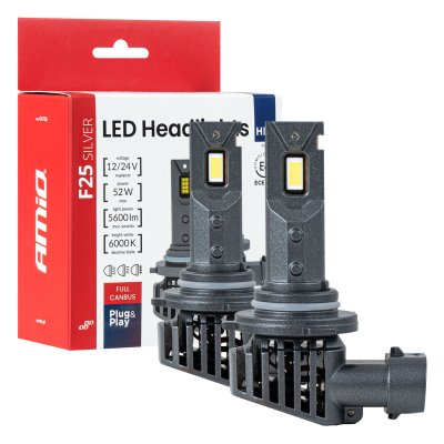 LED-forlygter Serie F25 SILVER FULL CANBUS HB3 9005 52W 12V 24V AMIO-04706