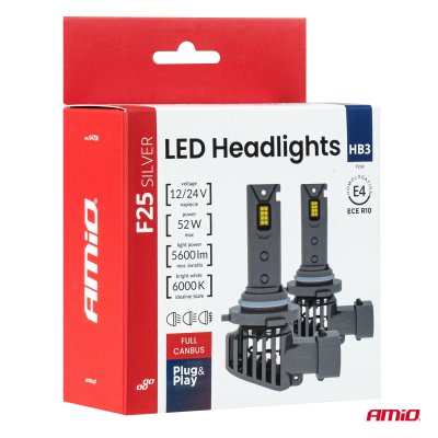 LED-forlygter Serie F25 SILVER FULL CANBUS HB3 9005 52W 12V 24V AMIO-04706