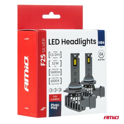 LED Forlygter Serie F25 SILVER FULL CANBUS HB4 9006 52W 12V 24V AMIO-04707