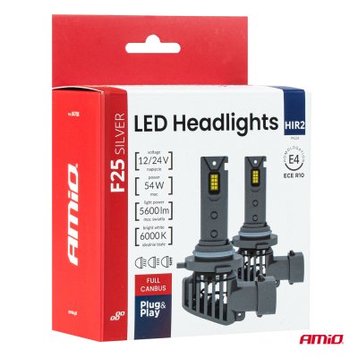 LED Hovedlygter Serie F25 SILVER FULL CANBUS HIR2 9012 54W 12V 24V AMIO-04708