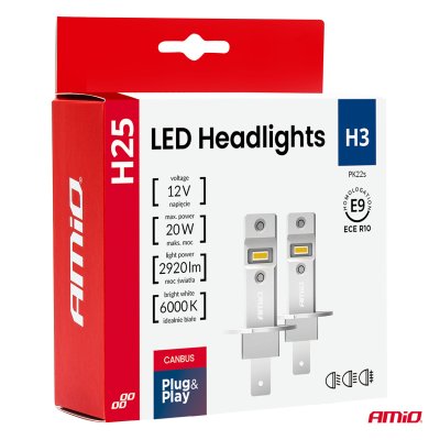 LED Hovedlys Serie H25 CANBUS H3 12V 20W AMIO-04710