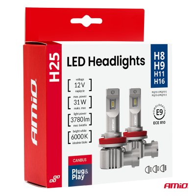 LED Forlygter Serie H25 CANBUS H8 H9 H11 H16 12V 31W AMIO-04713