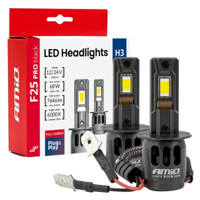 LED Hovedlygter Serie F25 PRO BLACK FULL CANBUS H3 68W 12V 24V AMIO-04718