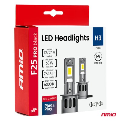 LED Hovedlygter Serie F25 PRO BLACK FULL CANBUS H3 68W 12V 24V AMIO-04718