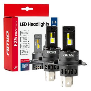 LED Forlygter Serie F25 PRO SORT FULL CANBUS H4 H19 70W 12V 24V AMIO-04719