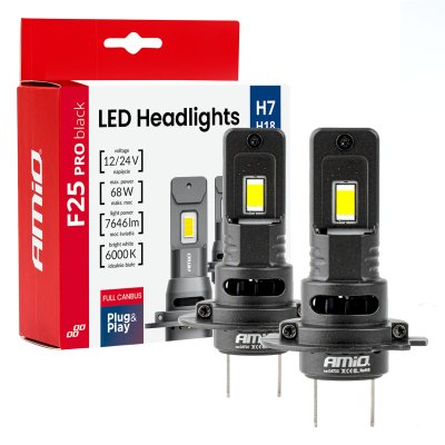 LED-forlygter Serie F25 PRO SORT FULL CANBUS H7 68W 12V 24V AMIO-04720