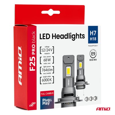 LED-forlygter Serie F25 PRO SORT FULL CANBUS H7 68W 12V 24V AMIO-04720