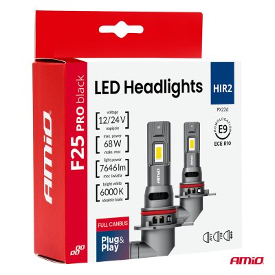 LED-forlygter Serie F25 PRO BLACK FULL CANBUS HIR2 68W 12V 24V AMIO-04724