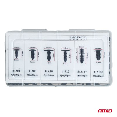 Sæt af karrosseriklemmer 146 stk. AMIO-04735