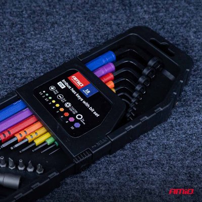 Imbus hex-nøgler med bits sæt 18 stk CRV AMIO-04787