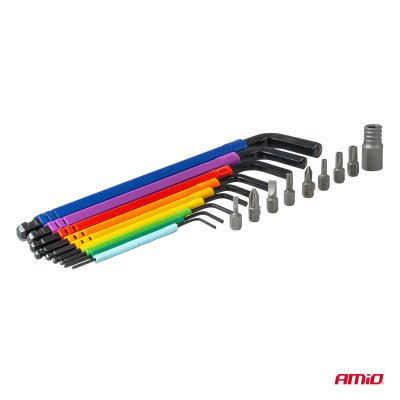 Imbus hex-nøgler med bits sæt 18 stk CRV AMIO-04787