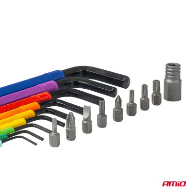 Imbus hex-nøgler med bits sæt 18 stk CRV AMIO-04787