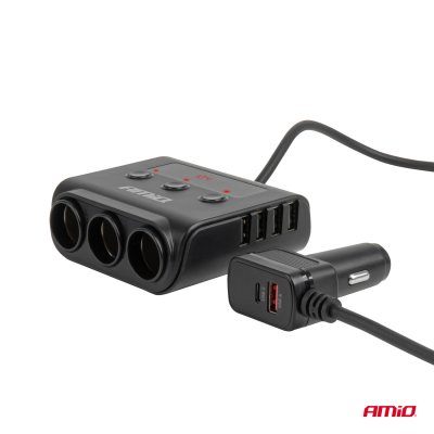 Forlængerstik med oplader 4xUSB-A QC3.0 PD 3.0 180 W AMIO-04835