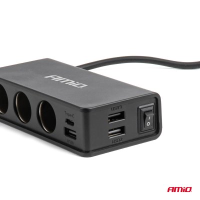 Forlængersokkel med charger 3xUSB-A USB-C QC 3.0 PD 3.0. 148W AMIO-04836