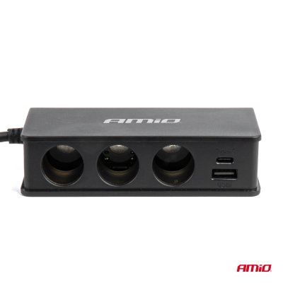 Forlængersokkel med charger 3xUSB-A USB-C QC 3.0 PD 3.0. 148W AMIO-04836