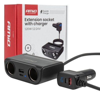 Forlængerstik med oplader USB-C USB-A QC3.0 PD3.0 120W AMIO-04837