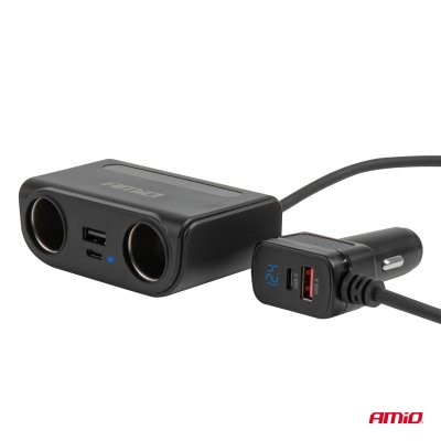 Forlængerstik med oplader USB-C USB-A QC3.0 PD3.0 120W AMIO-04837