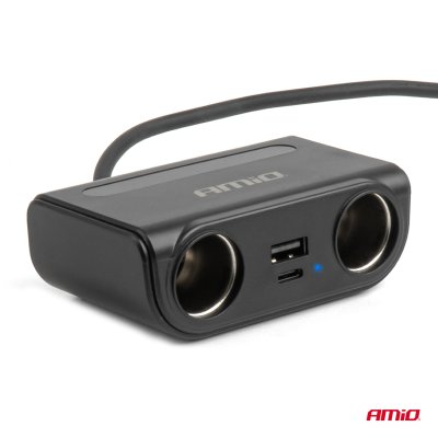 Forlængerstik med oplader USB-C USB-A QC3.0 PD3.0 120W AMIO-04837