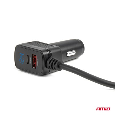 Forlængerstik med oplader USB-C USB-A QC3.0 PD3.0 120W AMIO-04837