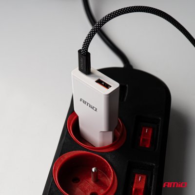 Vægoplader 230V 20W GaN USB-C USB-A AMIO-04838