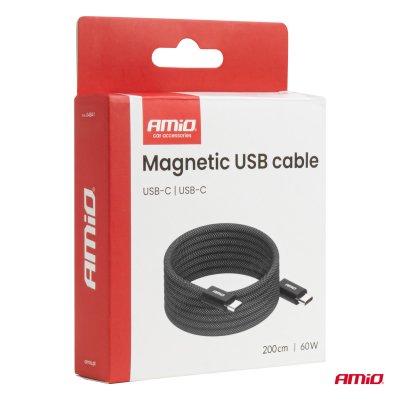 Magnetisk USB-kabel USB-C til USB-C 60W 200cm AMIO-04841