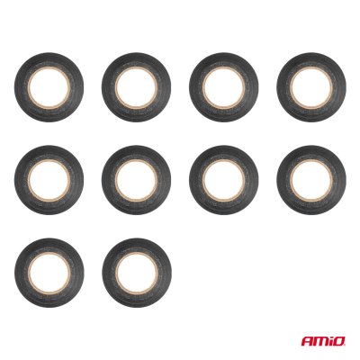 Sæt med sorte PVC elektriske bånd 10 stk 19mm x 10m x 0.13mm AMIO-04845
