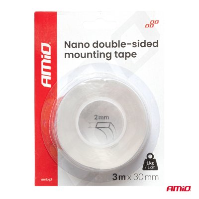 Genanvendelig Nano Dobbeltklæbende Monteringsbånd 30mm x 3m x 1mm AMIO-04848