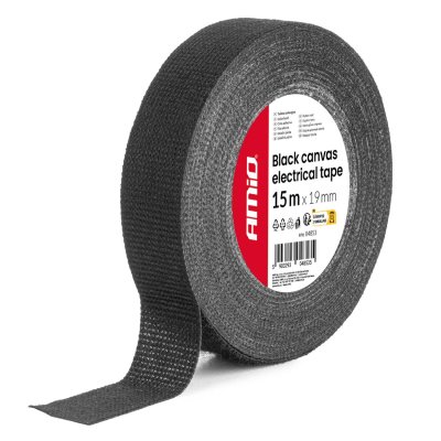 Sort lærred elektrisk tape 19mm x 15m x 0.4mm AMIO-04853