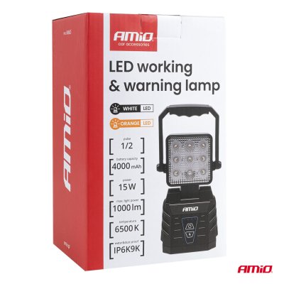 LED arbejds- & advarselslampe 15W (BATT) AMIO-04865